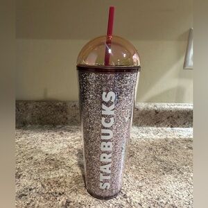 Starbucks Pink, Silver, Gold Glitter Tumbler w/Pink Straw and Iridescent Top NWT